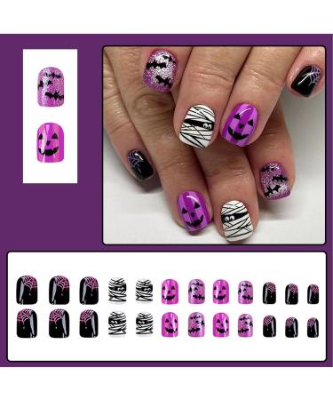 Halloween Nails Short Nail Stickers Press on Nails Short | Bat Spider Ghost False Nails Halloween Nail Design Nail Art Stickers Nail Halloween Decorations - Buy Online on GoSupps.com
