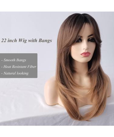Sylhair 22 Long Brown Layered Synthetic Wig for Women | Ombre Brown-Dark Root Wigs - Buy Online on GoSupps.com