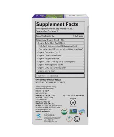 Organic India Tulsi Tea Sleep - Caffeine-Free Infusion Bags (18 Bags, 1.14 oz) - Buy Online on GoSupps.com