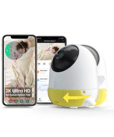 Simshine Baby Monitor with Camera and Night Vision Face Covered Alert AI Cry Soothing Lullaby Breathing Detection Temp Humidity 2K HD Video Camera 2-Way Audio Yellow