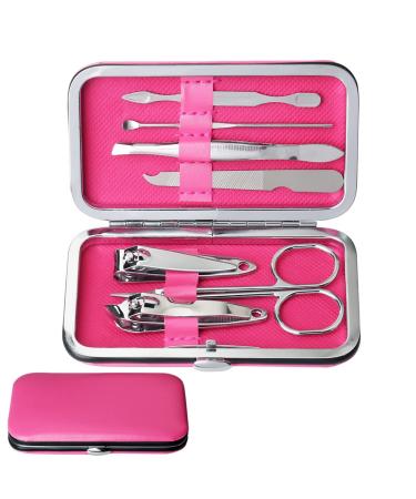 7 Pcs Manicure Pedicure Set Nail Clipper Set Stainless Steel Nail Cutter Set Professional Nail Grooming Kit Manicure Tool Kit with Box for Toe Nail Toenail Care(Pink)