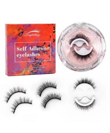 DONGDASHUAI Reusable Self-Adhesive Eyelashes No Eyeliner or Glue Needed 2 Pairs Natural Look False lashes Easy to Apply