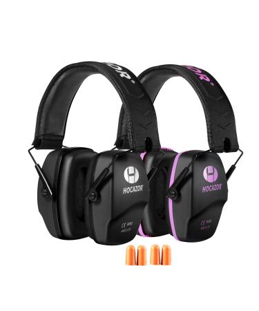 Hocazor Shooting Ear Protection NRR 26dB Suit for Shooters Hunting Range Racing Concert Sports Events Airports - Black&Purple HO1006 Black+purple