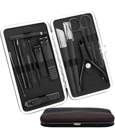 ONME Manicure Set 15pcs Stainless Steel Nail Clipper Pedicure Professional Grooming Kit Includes Cuticle Remover with Travel Case Beauty Care Tools Gift For Women Men (Black)