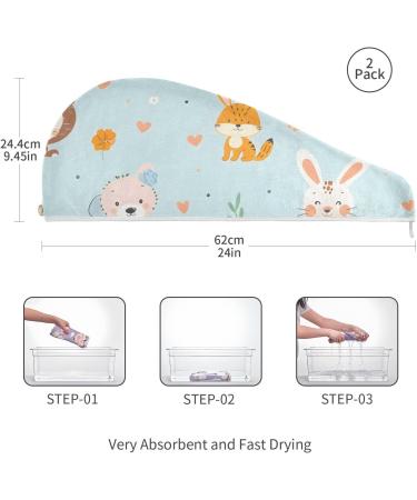 Buy Cute Cartoon Animal Hair Towels 2 Pack Super Absorbent Quick Dry Hair Turbans for Women & Girls - Buy Online on GoSupps.com