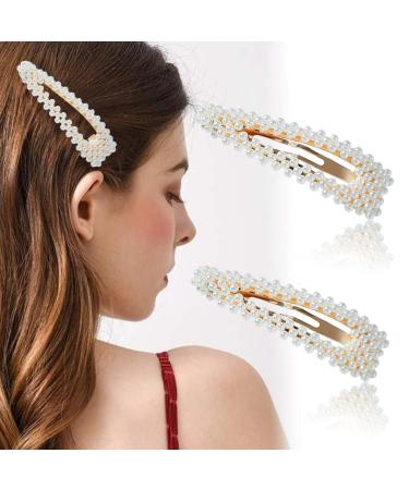 Elegant Pearl Hair Clips - 2Pcs Handmade Gold Snap Clips - Faux Pearls Hair Barrettes for Thick Hair - Perfect for Women  Girls  Party  Wedding  Daily Styling - Durable Metal Alloy Hairpins