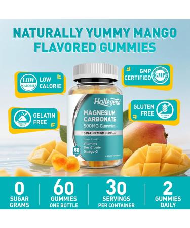 Magnesium Carbonate Gummies Magnesium Carbonate Complex 500mg Supplement with D3 & K2 for Women & Men with Zinc Vitamin C B6 & B12 Muscle & Digestive Support Mango Flavor Sugar Free 60 Ct - Buy Online on GoSupps.com