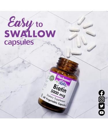 Bluebonnet Nutrition Biotin 5000 Mcg Veg Capsules - Keratin Support, Vegan, Non GMO, Gluten Free - 120 ct - Buy Online on GoSupps.com