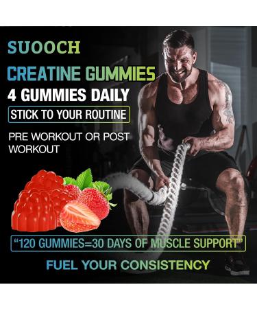 SUOOCH Creatine Gummies for Men & Women 120 Count Raspberry Flavor Creatine Monohydrate Gummies Creatine Monohydrate Supplement for Exercise Fitness Training Work & Travel - Delicious Portable - Buy Online on GoSupps.com