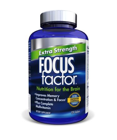 Focus Factor Extra Strength, 120 Count - Brain Supplement for Memory, Concentration and Focus - Complete Multivitamin with DMAE, Vitamin D, DHA - Trusted Brain Health Supplement - Brain Vitamins 120 Count (Pack of 1)