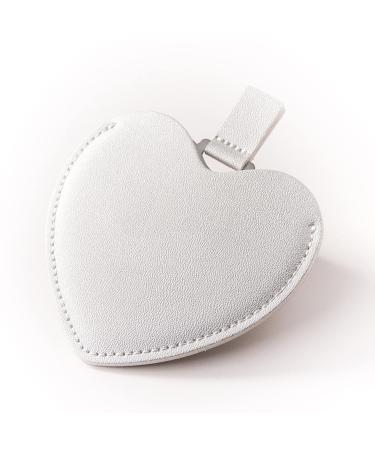 BOOFIRE Small Heart Handheld Mirror PU Leather Cover Stainless Steel Anti Falling Travel Mirror for Travel  Camping Home Gift Mirror Compact for Women Girls (Silver Heart)
