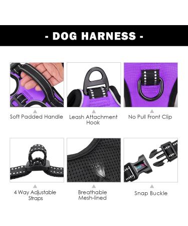 Phoepet Adjustable No-Pull Dog Vest for Small Dogs - Reflective Front Clip 2 Metal Rings & Handle - XL Violet - Buy Online on GoSupps.com