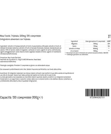 Now Foods Triphala 500mg with Magnesium and Calcium 120 Vegan Tablets - Lab Tested | Soy Free | Vegetarian | Gluten Free | Non-GMO - Buy Online on GoSupps.com