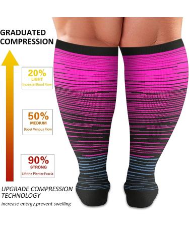 Diu Life 3 Pairs Plus Size Compression Socks - Wide Calf 20-30mmHg Support - XX-Large Blue/Red/Gray - Buy Online on GoSupps.com