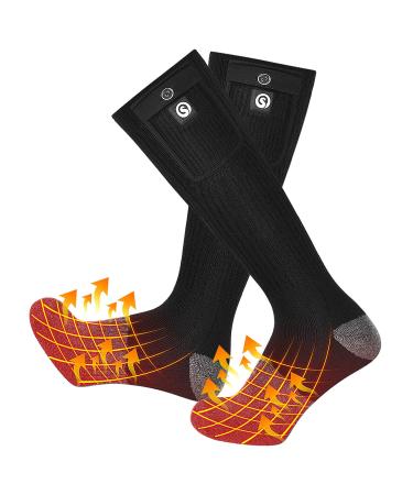 SNOW DEER Heated Socks,Men Women Electric Battery Socks Foot Warmer Black&Gray Large