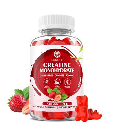 Creatine Monohydrate Gummies for Men & Women Chewables Creatine Monohydrate for Muscle Strength Muscle Builder Energy Boost Sugar Free Vegan Strawberry Flavor-60 Count Strawberry 60 Count (Pack of 1)