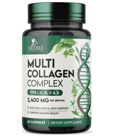 Multi Collagen 2400mg - Advanced Formula Types I II III V X - Hydrolyzed Multi Collagen Pills - Collagen Peptides Supplements for Women & Men - Hair Skin & Nail Support Supplement - 60 Capsules 60 Count (Pack of 1)
