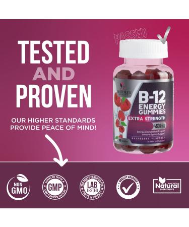 High Absorption Vitamin B12 Gummies 4500mcg for Energy Support - 60 Plant-Based Vegan Gummies, Raspberry Flavor - Adults & Kids - Buy Online on GoSupps.com