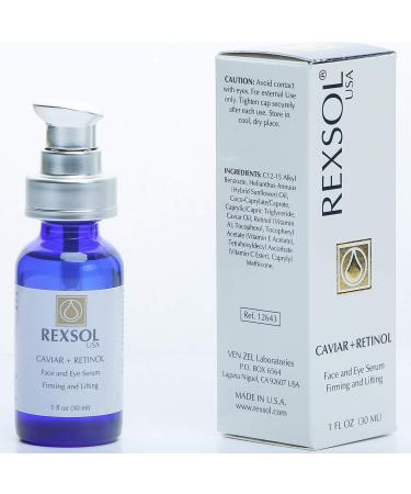 REXSOL Caviar + Retinol Face and Eye Serum | Firming & Lifting | Vitamin C E & A | Hybrid Sunflower & Caviar Oil | Youthful Skin Revitalization | 30 ml - Buy Online on GoSupps.com