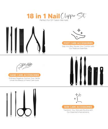 Kichly 18-Part Manicure Set for Women & Men | Nail Tools & Accessories | Travel Case Included | Nail Clippers & Scissors (Orange/Black) - Buy Online on GoSupps.com