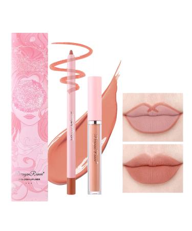 2Pcs Pink Lip Liner Pencil and Lipstick Set  Velvety Matte Creamy Lip Liner Lip Crayon Smudge proof & Waterproof Lip Liner  High Pigmented Smooth Longwear Lip Liner Nude Lip Stick Set Kit Makeup for Women Girls  Slim Lip...
