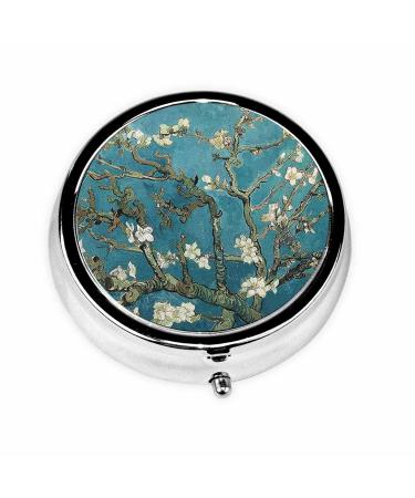 IBILIU Medicine Pill Case Van Gogh Artisoo Oil Painting Almond Blossoms Portable Pill Box for Pocket Metal Medicine Vitamin Organizer 3 Compartment Sort-0006 2 x 2 Inch