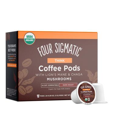 Mushroom Coffee K-Cups by Four Sigmatic | Organic and Fair Trade Dark Roast Coffee with Lions Mane, Chaga & Mushroom Powder | Focus & Immune Support | Vegan & Keto | Sustainable Pods | 24 Count Think (Original) 24 Count (Pack of 1)