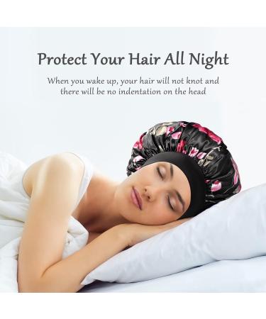 Satin Silk Bonnet for Sleeping - 4 Pack Hair Bonnets for Black Women | Wide Elastic Band for Curly Hair - Buy Online on GoSupps.com