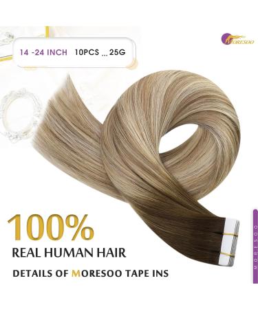 Moresoo Real Hair Extensions - Blonde Tape-In Extensions with Ombre | 25g 45cm | Dark Brown to Medium Blonde - Buy Online on GoSupps.com