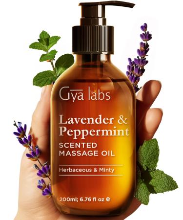 Gya Labs Huiles de massage la lavande et la menthe poivr e pour la massoth rapie - Fabriqu es avec du jojoba de l'argan du tournesol de l'amande douce et de la vitamine E (200 ml)