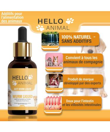 HelloAnimal Vegan Intestinal Deworming Liquid Anti-worms for Animals particularly recommended for Dogs Cats Rabbits and poultry Natural intestinal dewormer for stomach and intestines - Buy Online on GoSupps.com