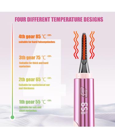 Liseng Portable Electric Eyelash Curler Heated Eyelash Curler Rechargeable Makeup Curling Kit with LED Display 4 Temperature Pink Pink 4 Temperature - Buy Online on GoSupps.com