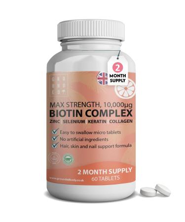 Biotin Hair Growth Vitamins Complex - 10 000mcg Biotin Marine Collagen Selenium Keratin & Zinc | Promotes Growth Thickness Strength & Volume | Men & Women Hair Support Supplement x60 Tablets