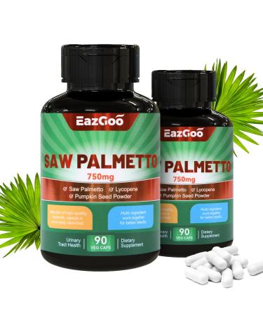 Saw Palmetto Supplement Saw Palmetto Extract 750mg with Lycopene Pumpkin Seed Powder for Men and Women Non-GMOs & Gluten Vegan 90 Count Capsules(Pack of 2) 90 Count (Pack of 2)