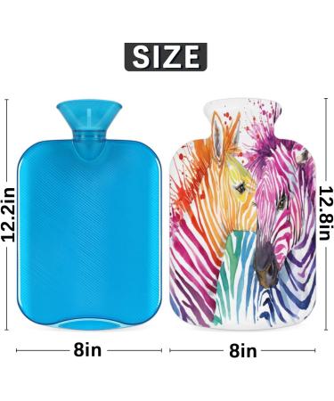 Zebra-Striped Hot Water Bottle with Fluffy Cover - 2L Capacity for Cozy Nights | Pain Relief for Adults & Kids | Rainbow Zebra Design - Buy Online on GoSupps.com