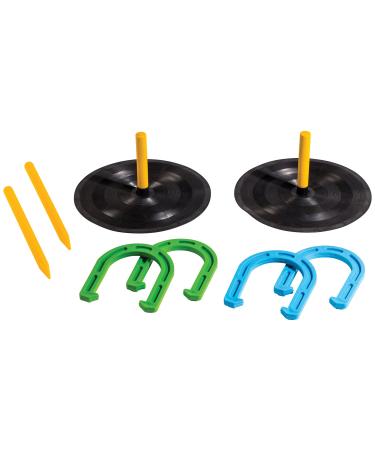 Franklin Sports Kids Horseshoes Set - Soft Indoor + Outdoor Horseshoes Game Set for Kids - (4) Plastic Horseshoes, (2) Ground Stakes + (2) Plastic Indoor Stakes Included - Perfect Game for Kids Rubber Horseshoes