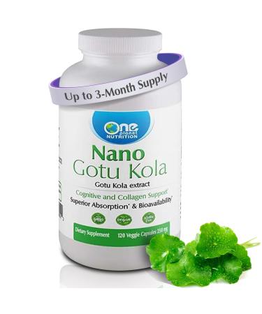 One Planet Nutrition Nano Gotu Kola 250 mg Veggie Capsules (120 Servings) - Nano-Particle Size Gotu Kola Extract - Enhances Brain Function & Collagen Synthesis - Non-GMO Vegan Gluten-Free