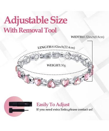 Jecanori Lymphatic Drainage Magnetic Bracelet for Women - Titanium Steel Wristband with Sparkling Heart Shaped Cubic Zirconia - Pink Bracelet with Removal Tool & Gift Box - Buy Online on GoSupps.com