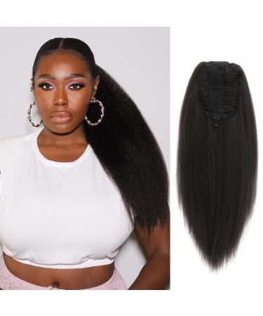 Allyreetress Natural Black Yaki Drawstring Ponytail Extension for Black Women Kinky Staight Up Down Ponytails Synthetic Hair Extensions 20 Inches Clip in (2#) 20 inches #2