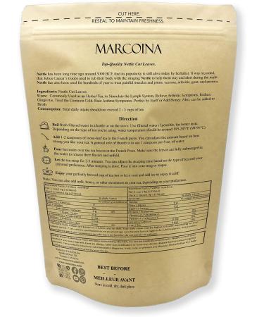 Marcoina Nettle Leaves Herbal Tea - Caffeine-Free Cut Leaf 113g(4oz) Origin from Bulgaria Premium Quality in Resealable Bag NETTLE Leaves Cut 113-g. / 4-oz. - Buy Online on GoSupps.com