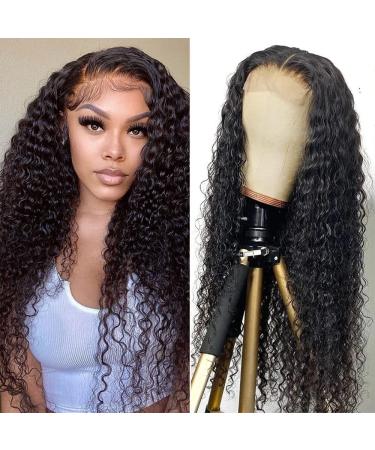 Water Wave Lace Front Wigs Human Hair 4X4 HD Lace Closure Wigs Pre Plucked Brazilian Wet and Wavy Lace Front Wig for Black Women 180% Density Curly Wig with Baby Hair Natural 18Inch 18 Inch 4X4 Lace Front Wig