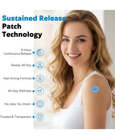 NAD+ Patches | Anti-Aging and Wellness Support | 5X Stronger Formula | NMNH Resveratrol Hyaluronic Acid Coq10 l Premium 8-Hour Time-Release Patch for Enhanced Absorption - Buy Online on GoSupps.com