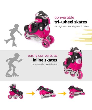New Bounce 2-in-1 Roller Skates for Little Kids EU 28-31 US Kids Junior 8-11, Pink - Converts from Tri-Wheel to Inline Skates - Rollerskates for Beginners - Buy Online on GoSupps.com