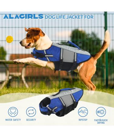 Alagirls Dog Life Jacket - High Visibility Adjustable Swimming Vest with Reflective Stripes & Rescue Handle - Blue (Size L: 58-68cm Chest) - Buy Online on GoSupps.com