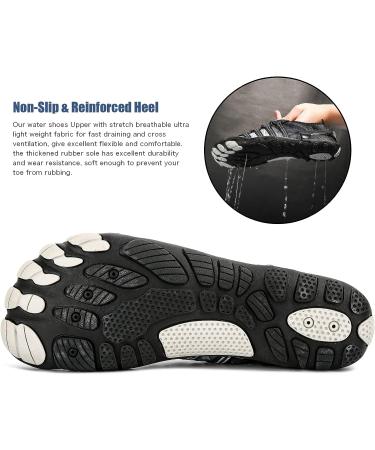 Unisex Barefoot Water Sport Shoes - Quick-Dry Aqua Socks for Beach, Surf, Yoga - 8.5 Women/7.5 Men - Grey/Black - Buy Online on GoSupps.com