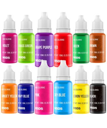 Food Coloring Cake Decorating Set - 12 Vibrant Color Food Grade Food Dye Liquid Edible Tasteless Concentrated Neon Icing Colors for Baking Macaron Frosting Fondant Cookie Slime Making DIY Supplies Kit - 0.35 Fl. oz (10 ml)/Bottles