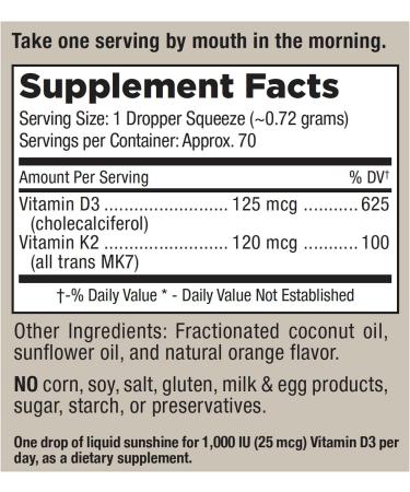 Mt. Angel Vitamins Vegan Vitamin D3 & K2 Liquid Supplement | 5000 IU D3 Trans MK7 K2 | Gluten-Free Non-GMO | Daily Sunshine for Adults & Kids - Buy Online on GoSupps.com