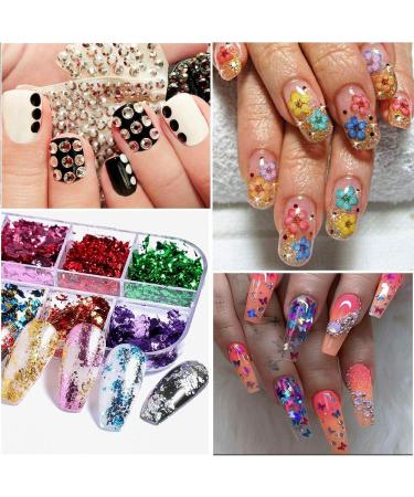 Kalolary Nail Art Kit with Butterfly Sequins, Dried Flowers, Foil, Shavings, Rhinestones, Tweezers, and Picker Pencil - DIY Female Nail Decoration - Buy Online on GoSupps.com