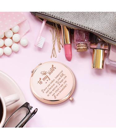 Personalized WHING to My Sister Travel Makeup Mirror - Engraved Compact Pocket Mirror for Best Friends - Sister Birthday Gift - Buy Online on GoSupps.com