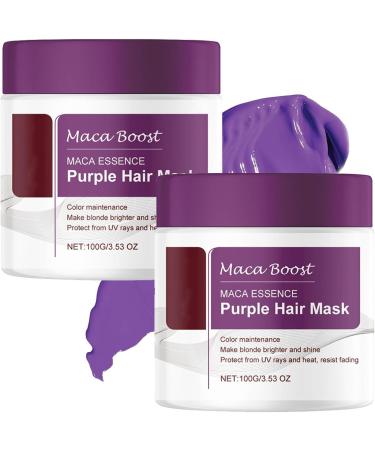 Maca Essence Purple Hair Mask, Maca Purple Hair Mask, Collagen Hair Mask, Purple Moisturizing Conditioner Neutralizes Brass and Yellow Tones (2pcs)